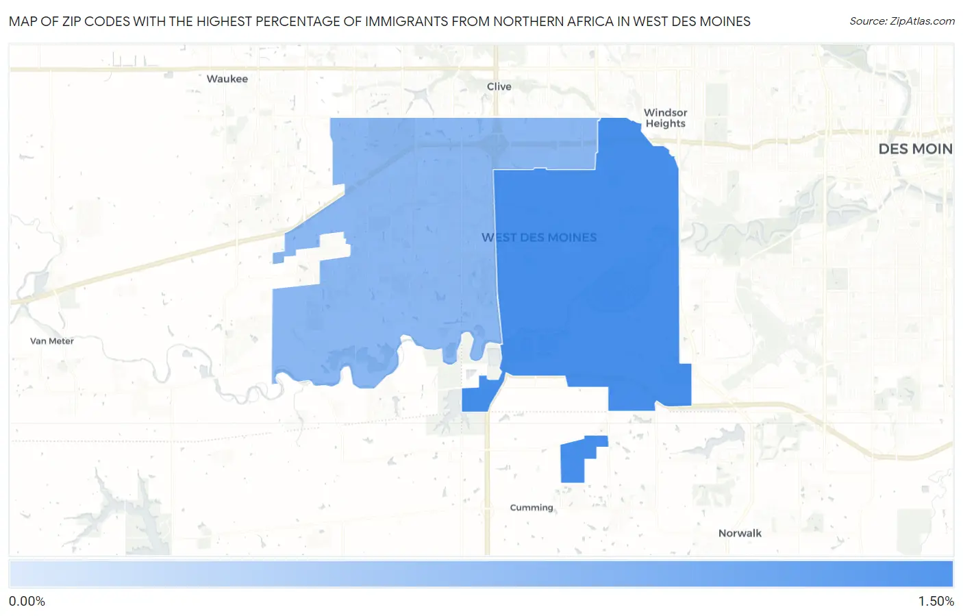 Zip Codes with the Highest Percentage of Immigrants from Northern Africa in West Des Moines Map