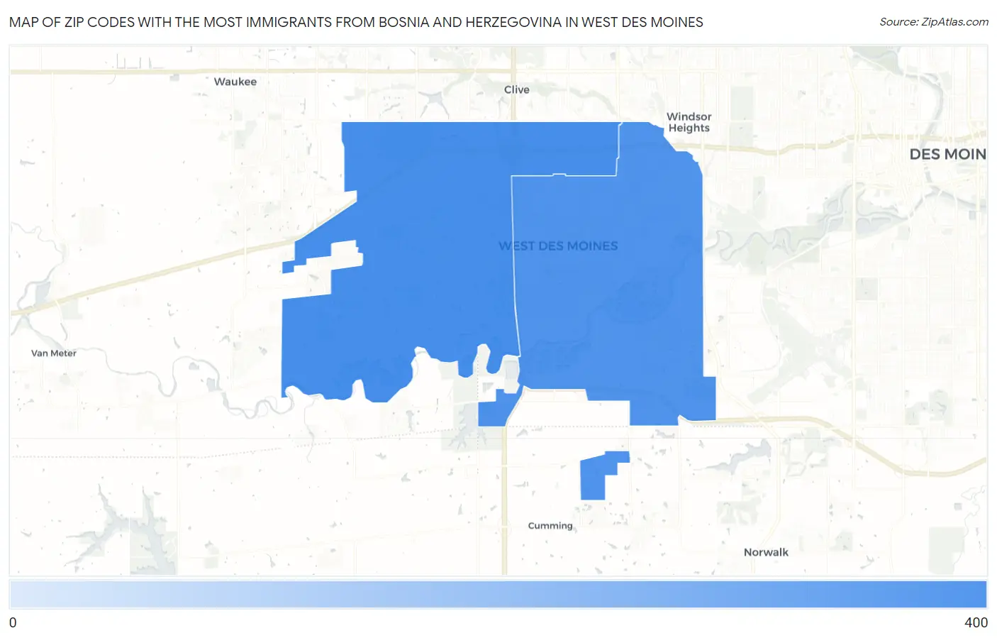 Zip Codes with the Most Immigrants from Bosnia and Herzegovina in West Des Moines Map