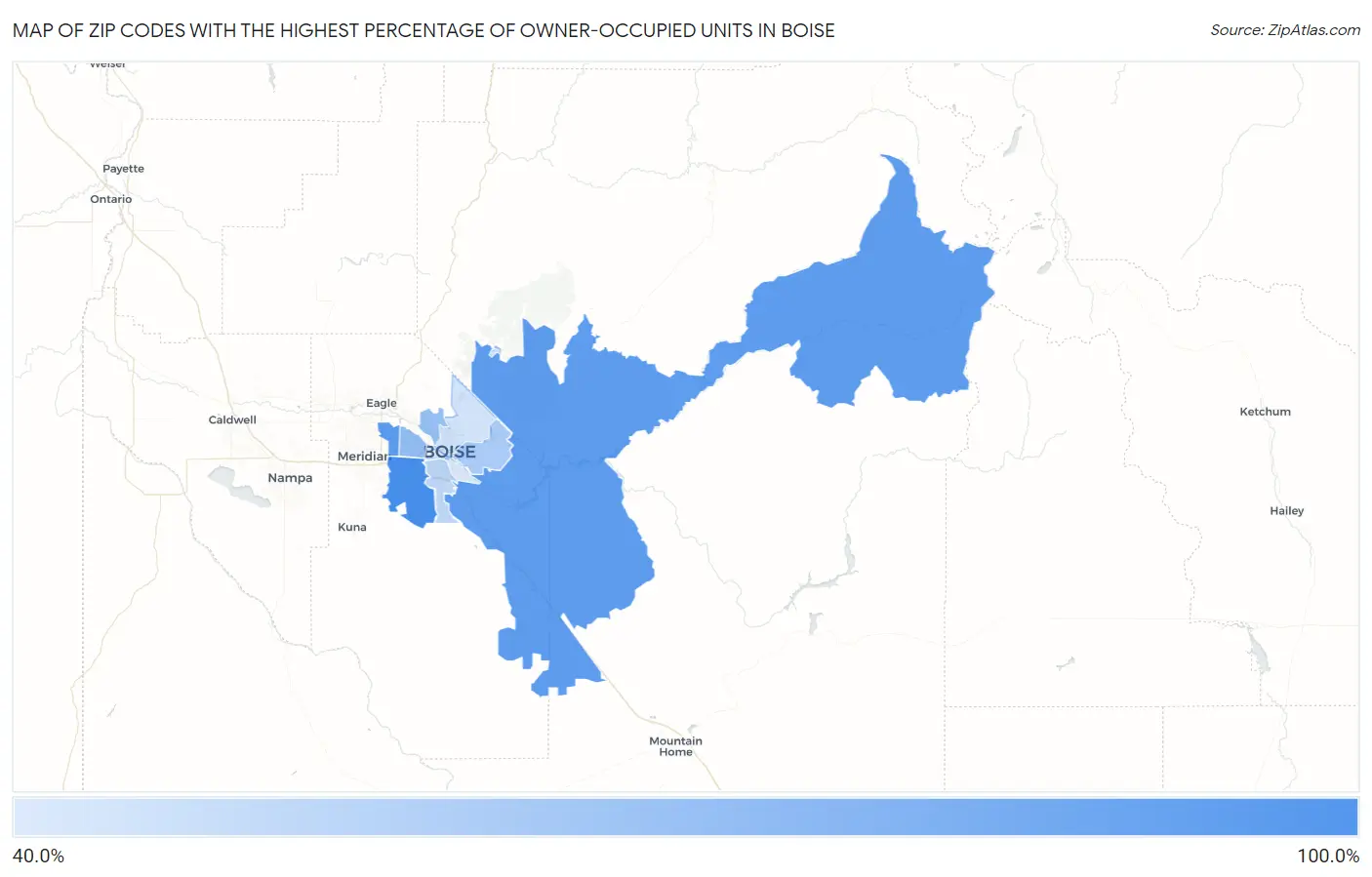 Zip Codes with the Highest Percentage of Owner-Occupied Units in Boise Map