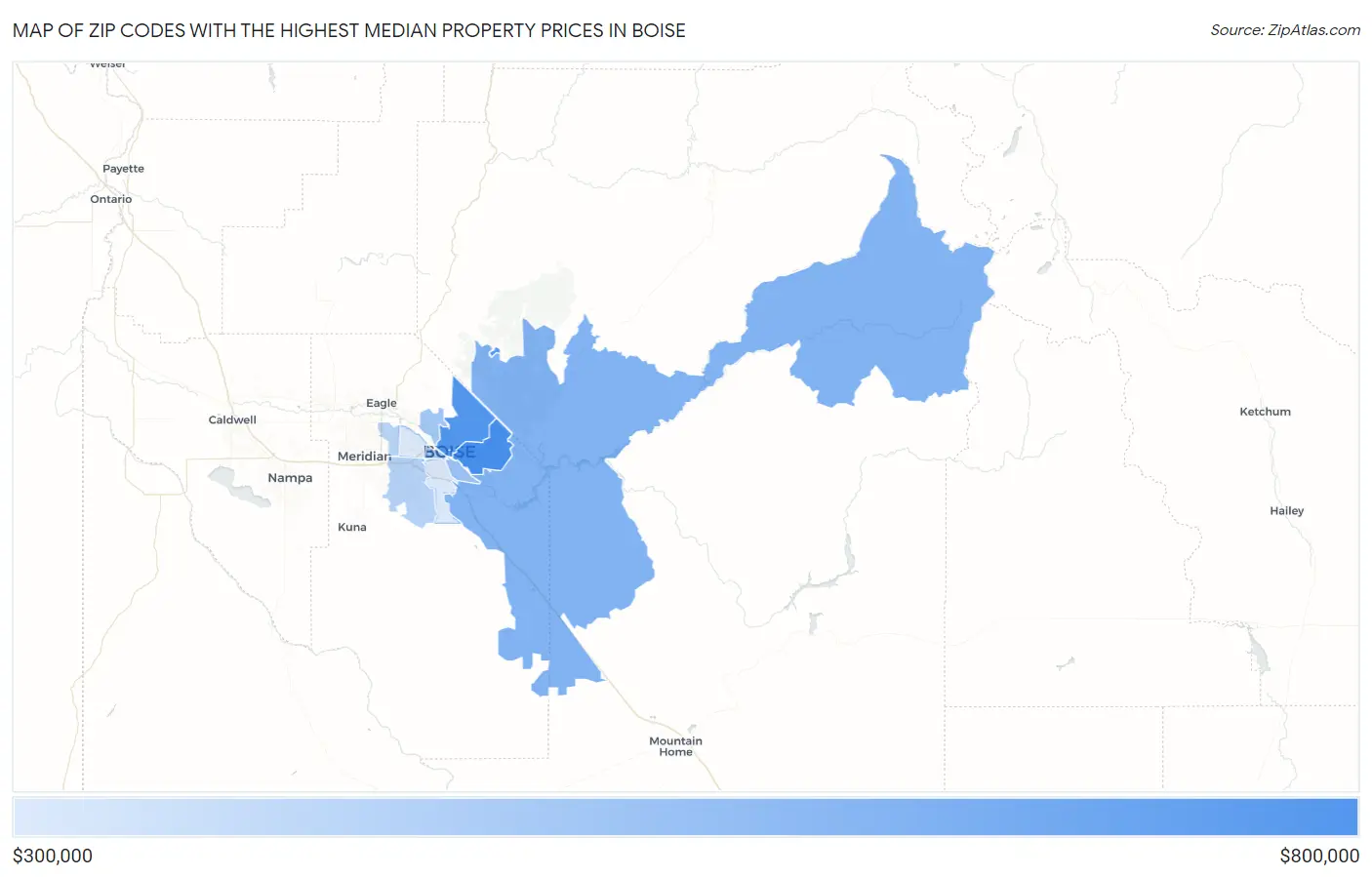 Zip Codes with the Highest Median Property Prices in Boise Map