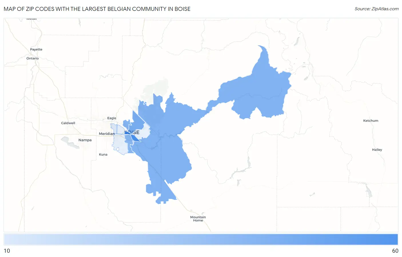 Zip Codes with the Largest Belgian Community in Boise Map