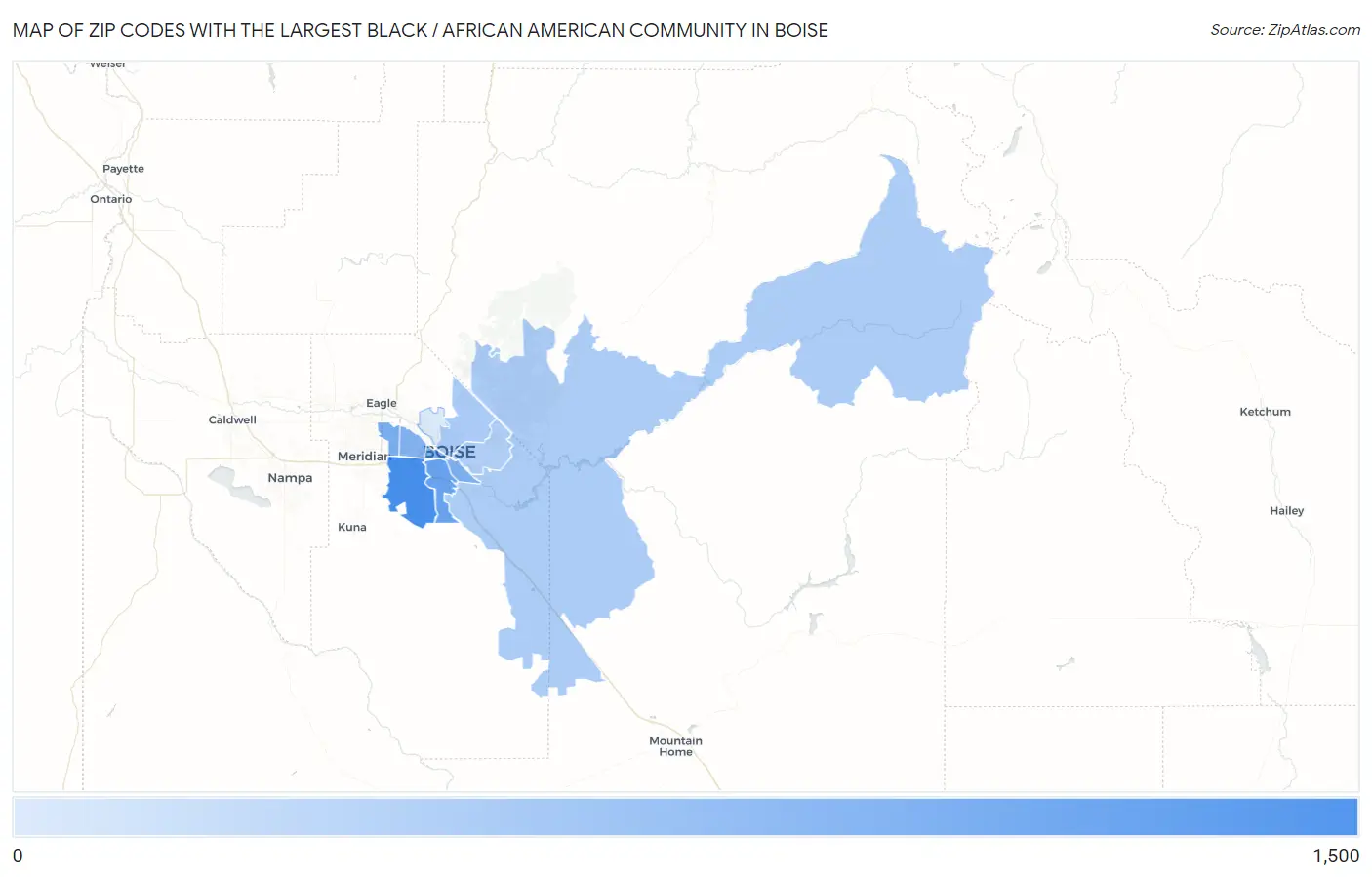 Zip Codes with the Largest Black / African American Community in Boise Map