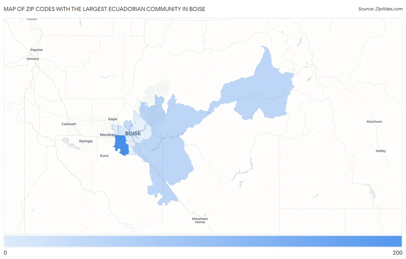 Zip Codes with the Largest Ecuadorian Community in Boise Map