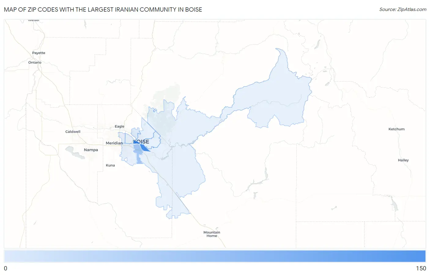 Zip Codes with the Largest Iranian Community in Boise Map