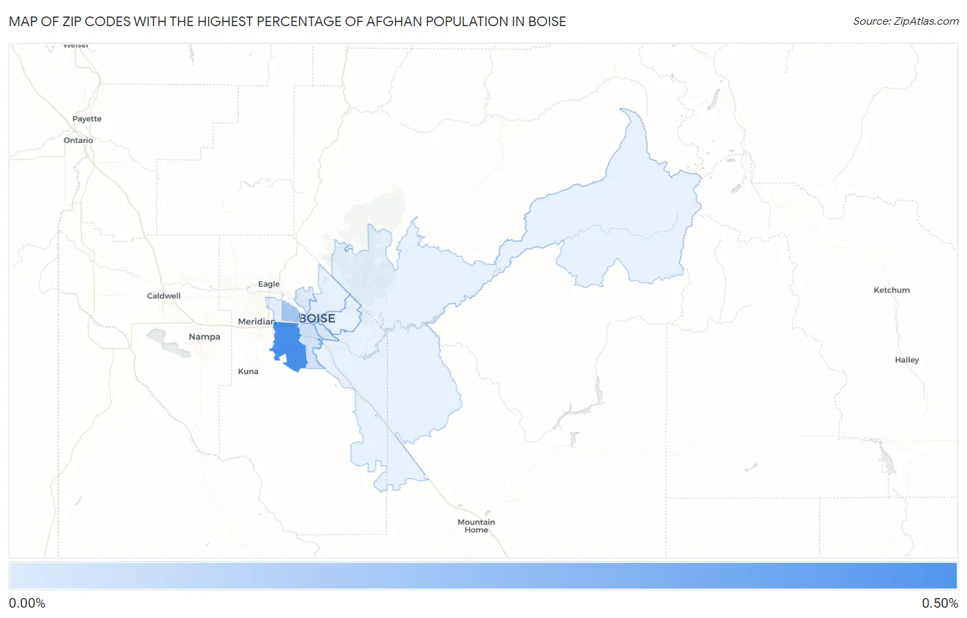 Zip Codes with the Highest Percentage of Afghan Population in Boise Map