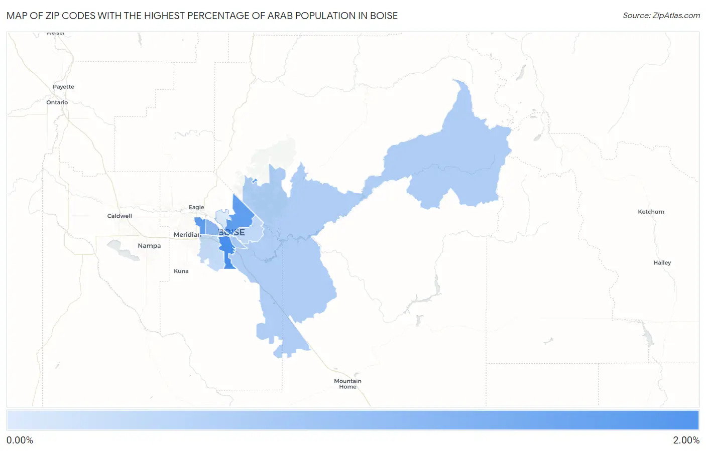 Zip Codes with the Highest Percentage of Arab Population in Boise Map