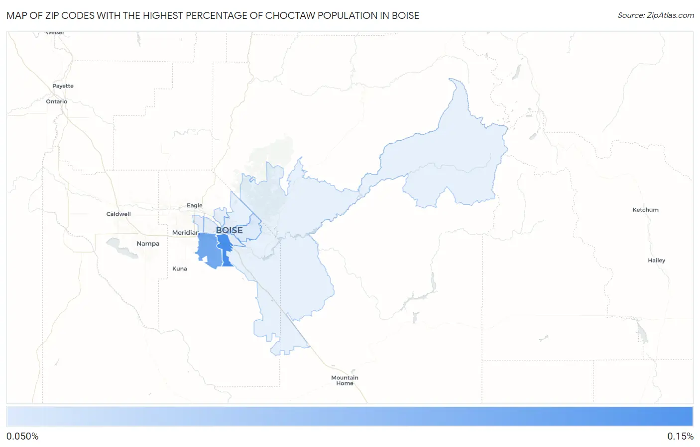 Zip Codes with the Highest Percentage of Choctaw Population in Boise Map