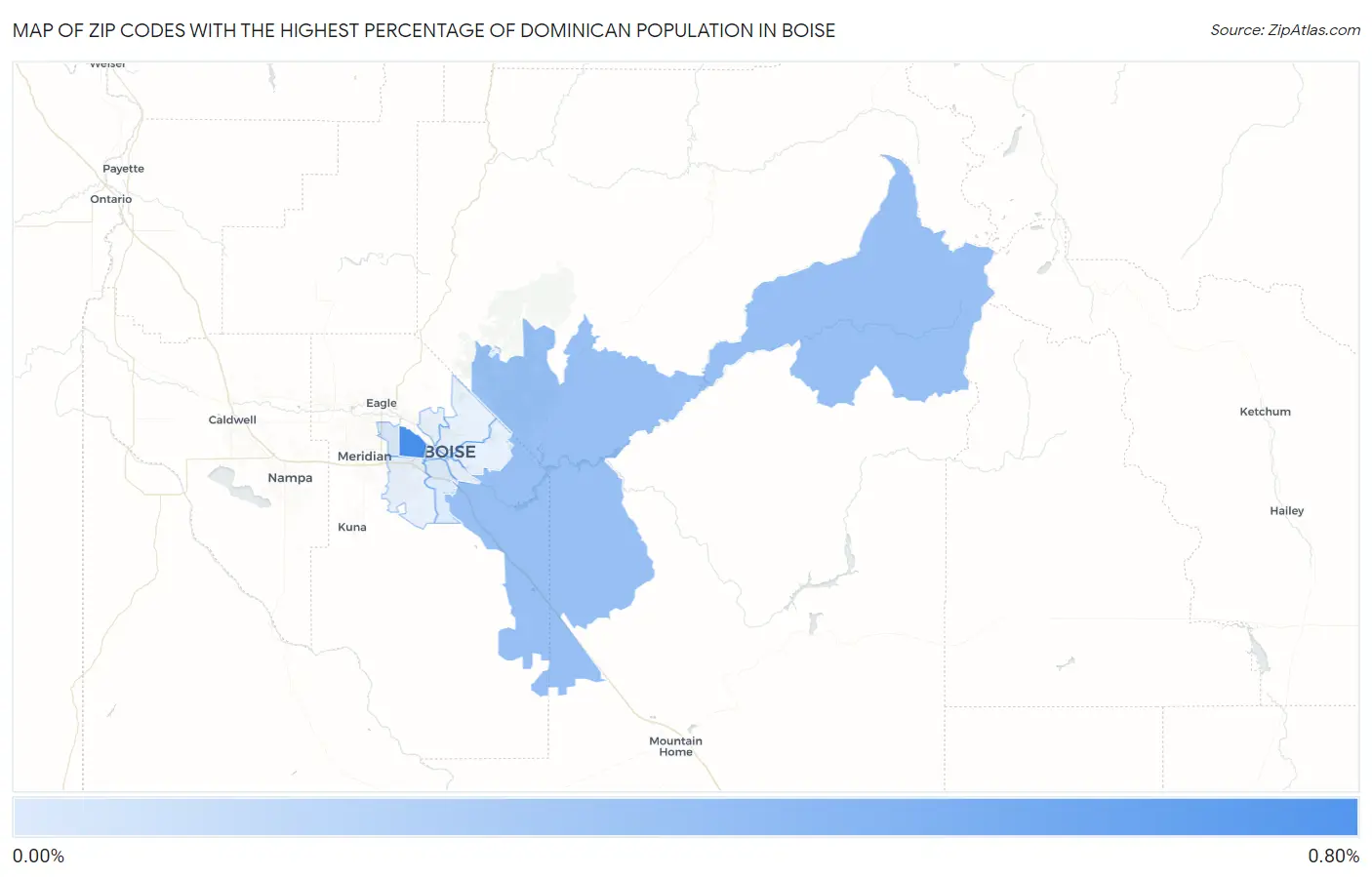 Zip Codes with the Highest Percentage of Dominican Population in Boise Map