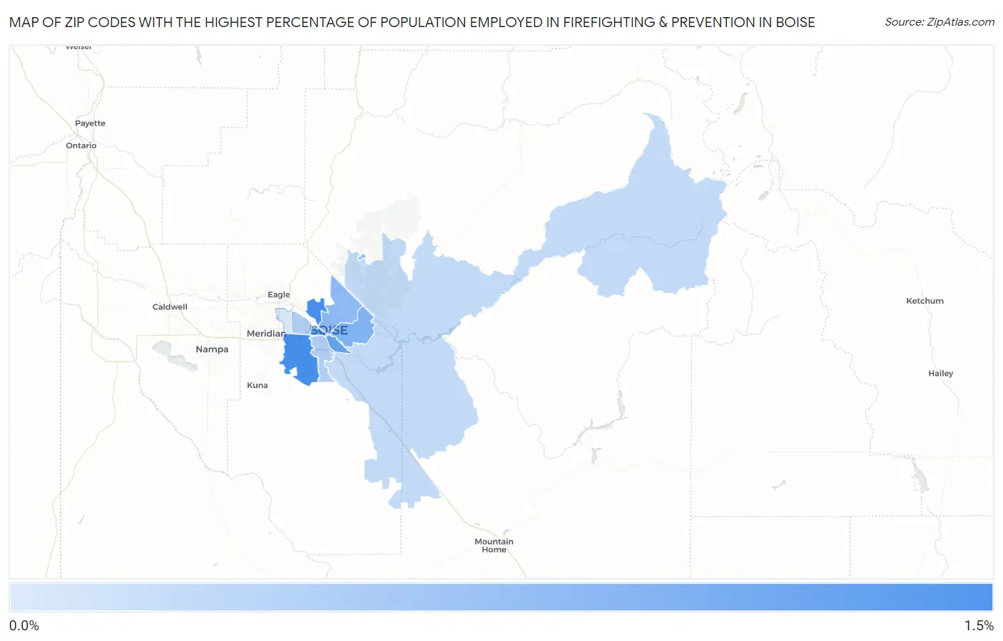 Zip Codes with the Highest Percentage of Population Employed in Firefighting & Prevention in Boise Map