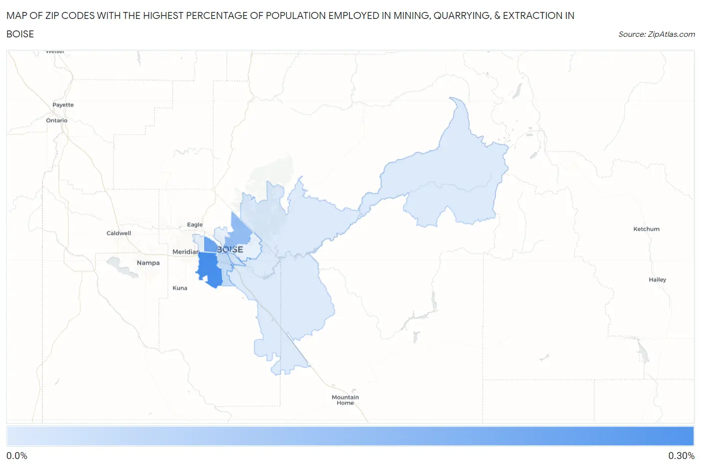 Zip Codes with the Highest Percentage of Population Employed in Mining, Quarrying, & Extraction in Boise Map