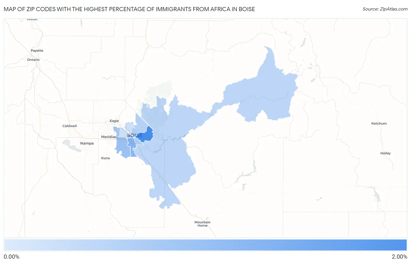 Zip Codes with the Highest Percentage of Immigrants from Africa in Boise Map