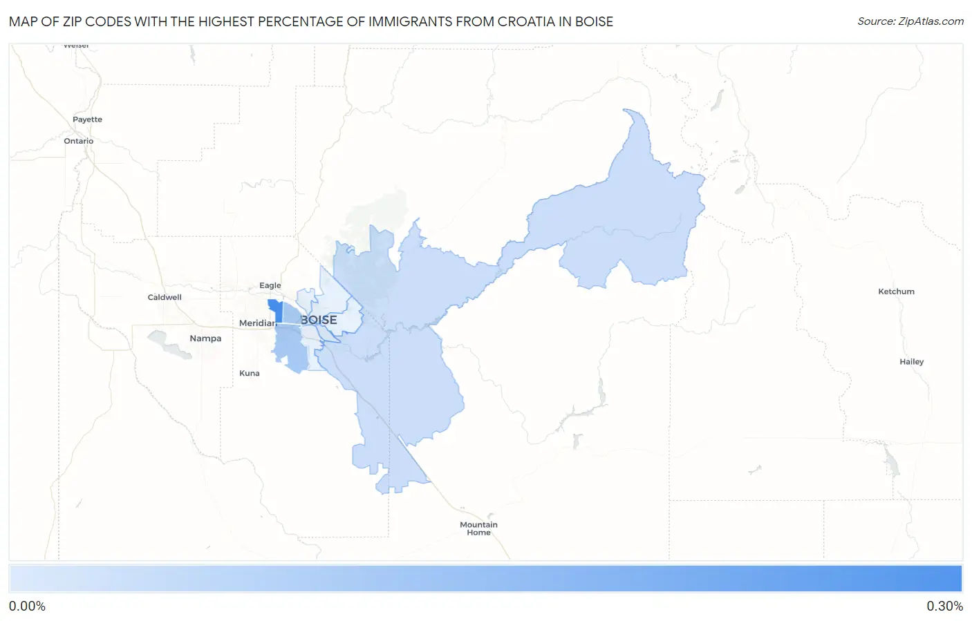 Zip Codes with the Highest Percentage of Immigrants from Croatia in Boise Map