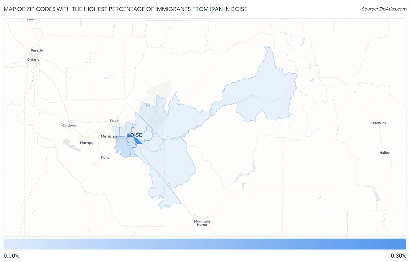 Zip Codes with the Highest Percentage of Immigrants from Iran in Boise Map
