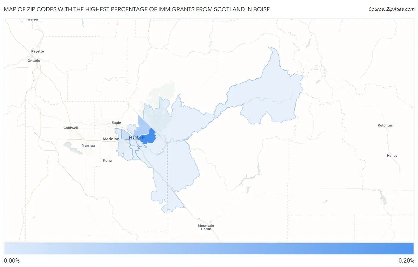 Zip Codes with the Highest Percentage of Immigrants from Scotland in Boise Map