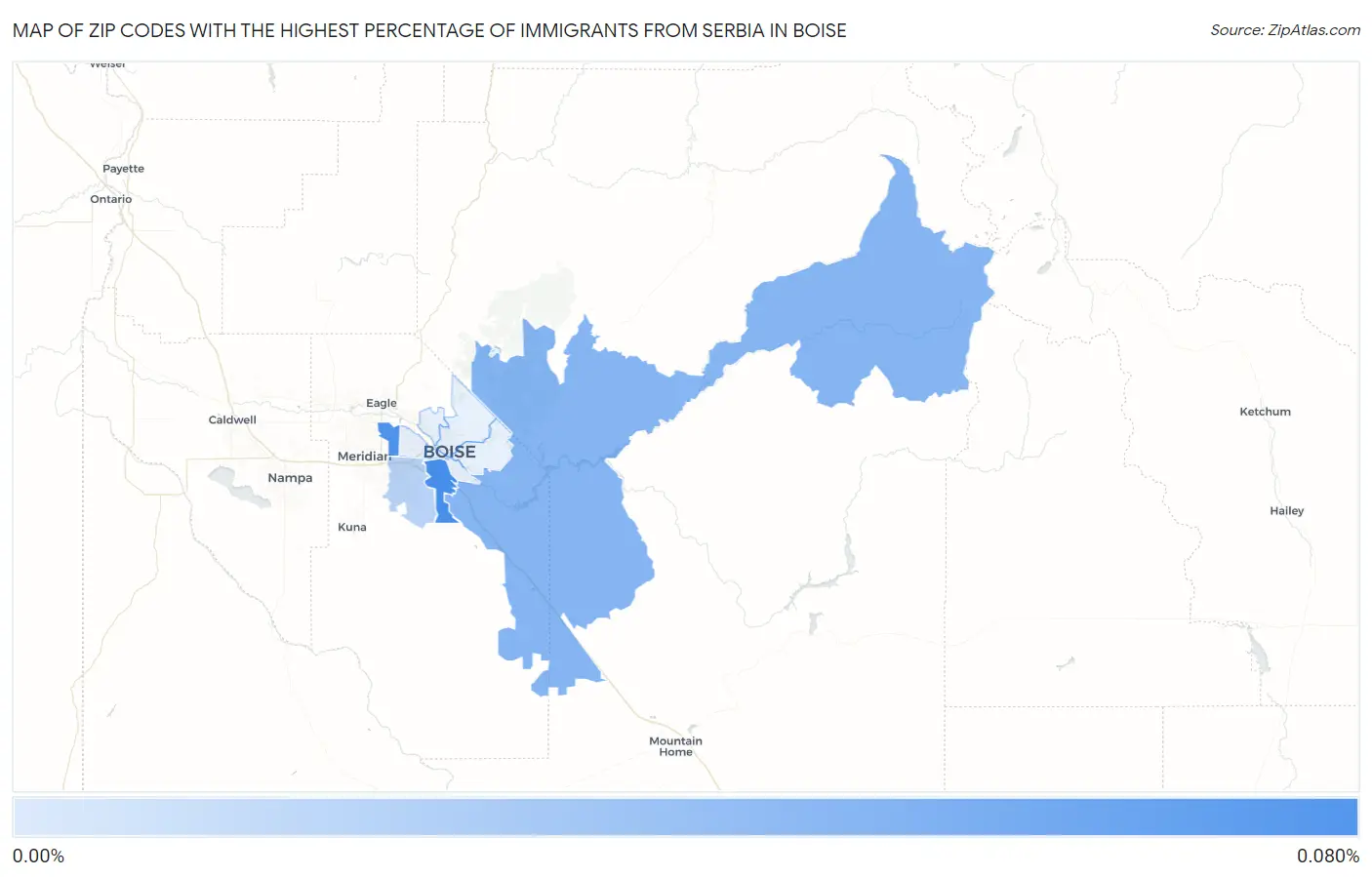 Zip Codes with the Highest Percentage of Immigrants from Serbia in Boise Map