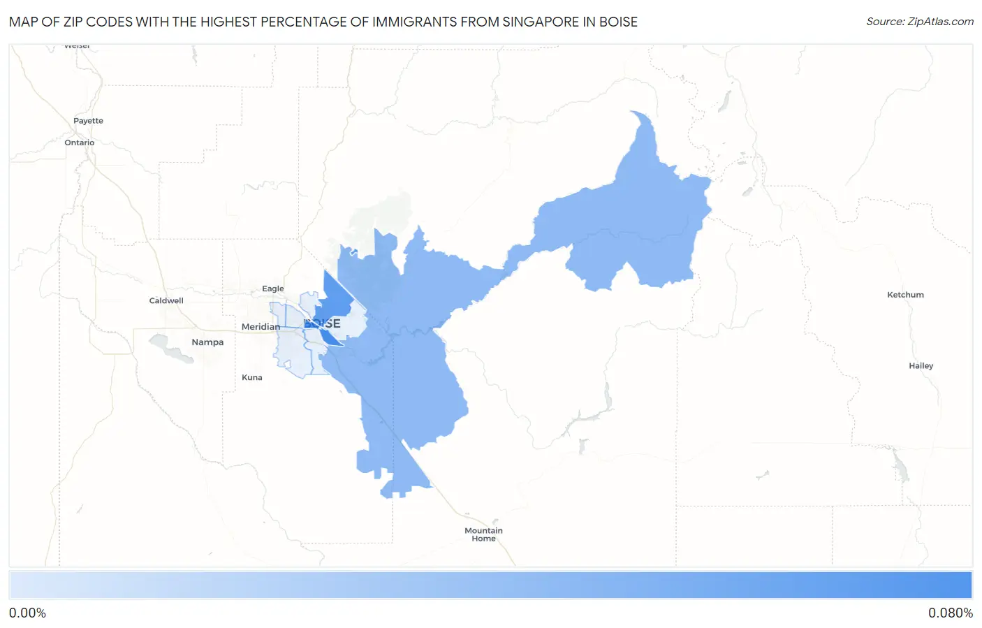 Zip Codes with the Highest Percentage of Immigrants from Singapore in Boise Map