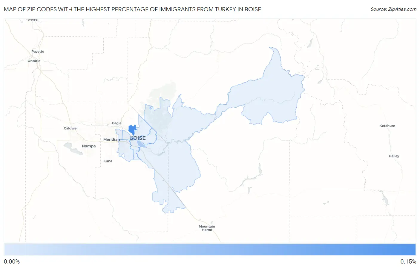 Zip Codes with the Highest Percentage of Immigrants from Turkey in Boise Map