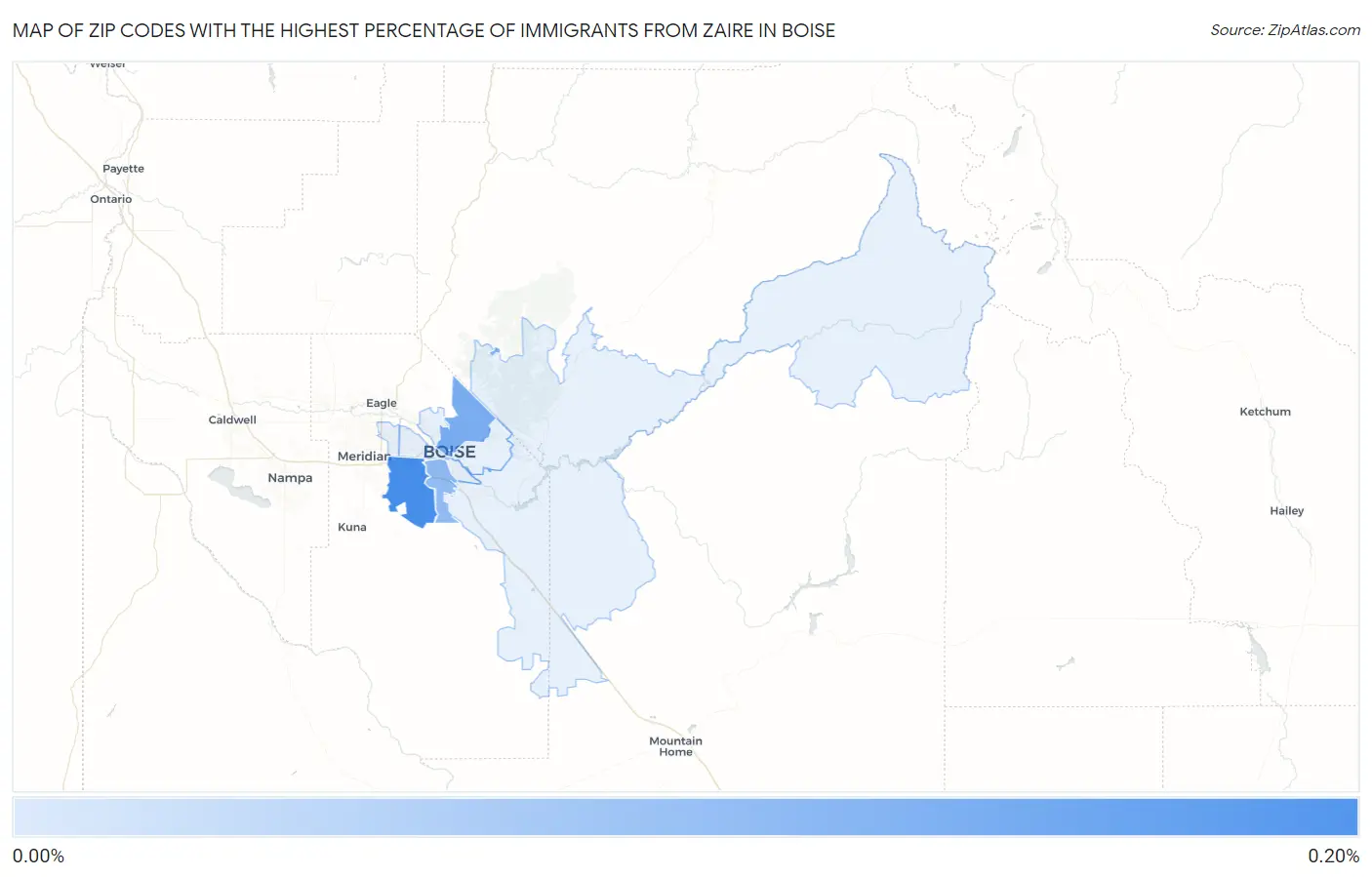 Zip Codes with the Highest Percentage of Immigrants from Zaire in Boise Map