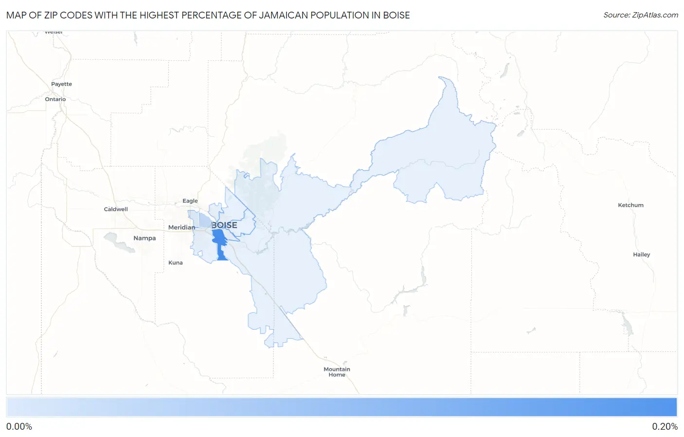 Zip Codes with the Highest Percentage of Jamaican Population in Boise Map