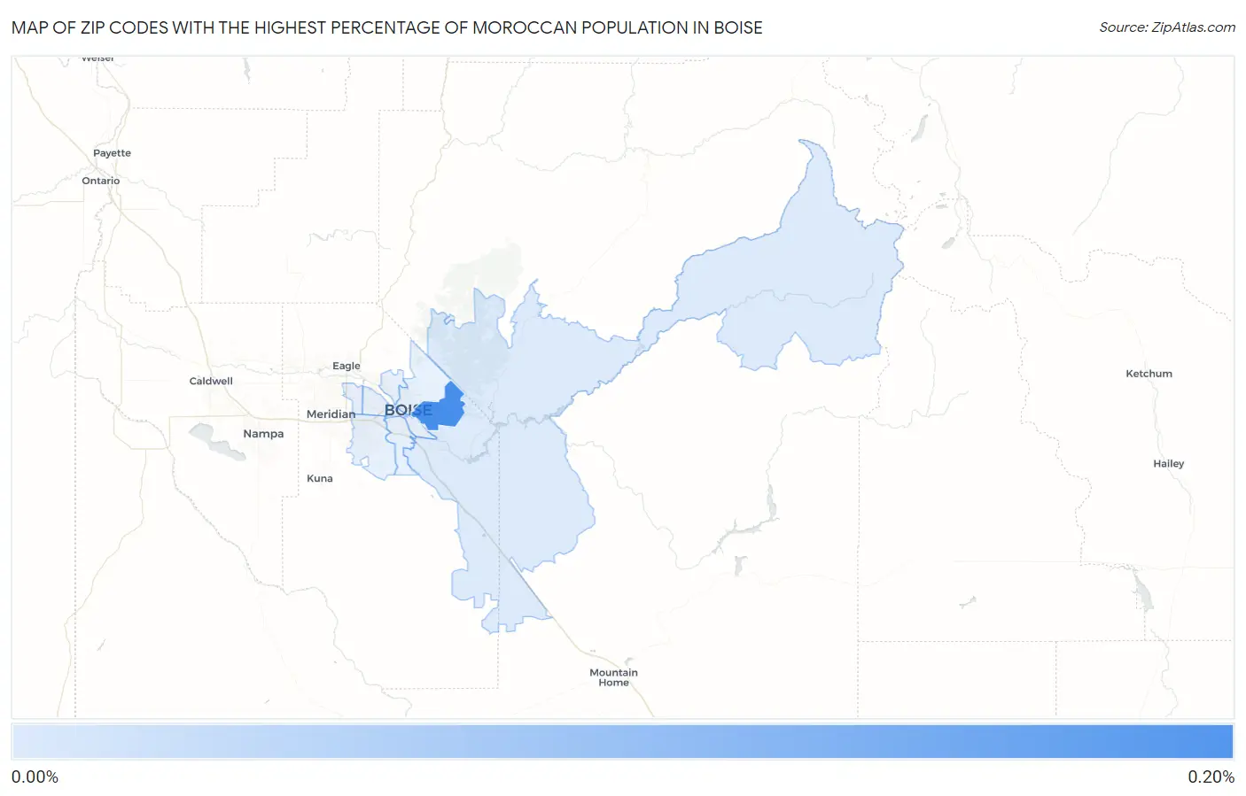 Zip Codes with the Highest Percentage of Moroccan Population in Boise Map