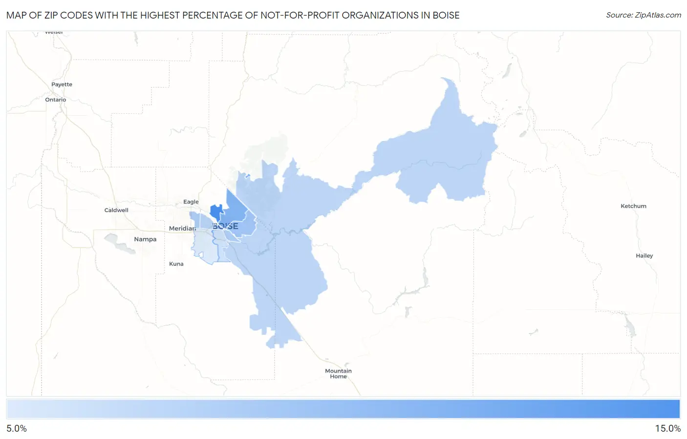 Zip Codes with the Highest Percentage of Not-for-profit Organizations in Boise Map