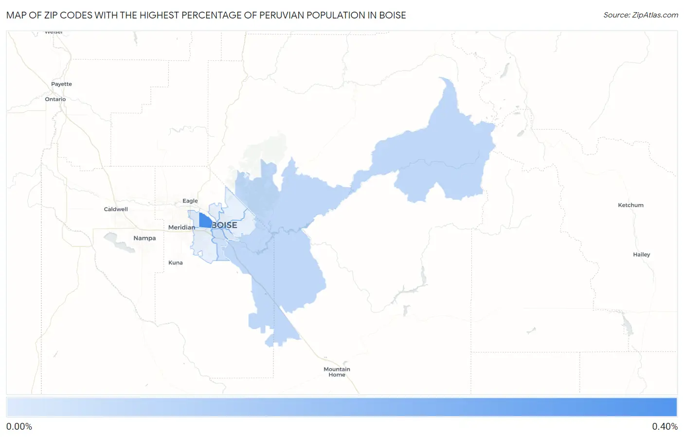 Zip Codes with the Highest Percentage of Peruvian Population in Boise Map