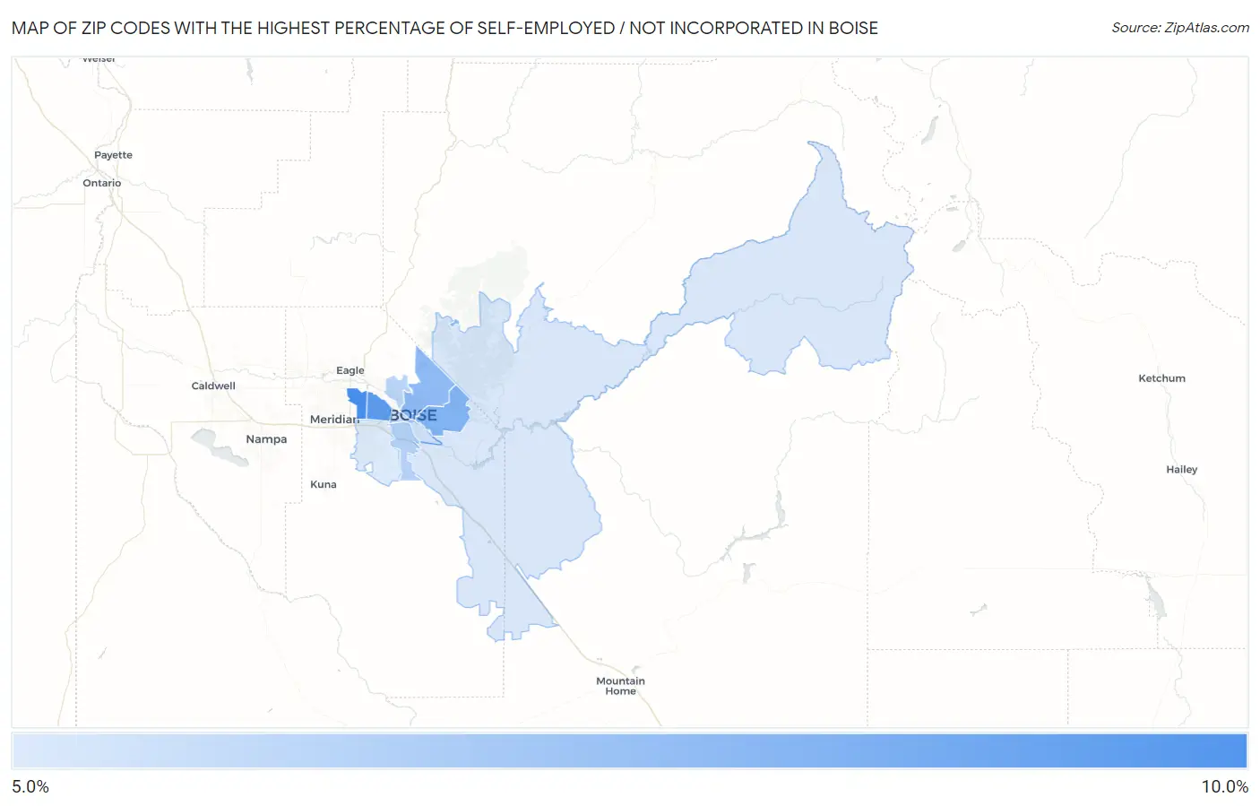 Zip Codes with the Highest Percentage of Self-Employed / Not Incorporated in Boise Map
