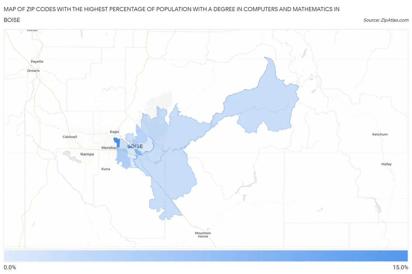 Zip Codes with the Highest Percentage of Population with a Degree in Computers and Mathematics in Boise Map