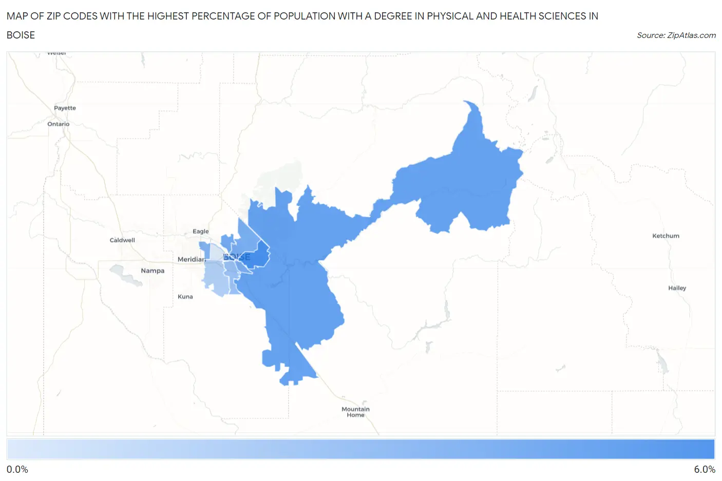 Zip Codes with the Highest Percentage of Population with a Degree in Physical and Health Sciences in Boise Map