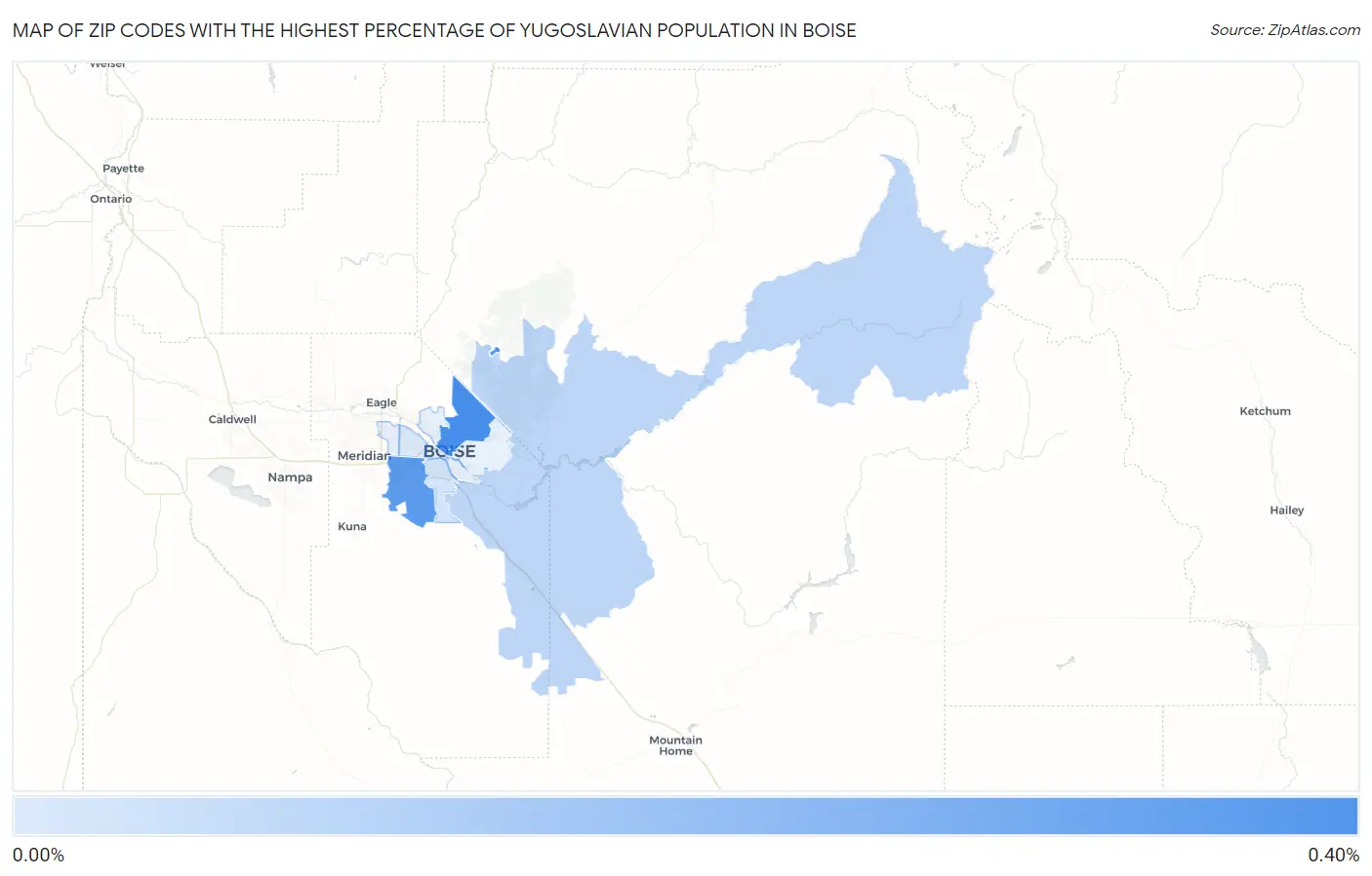 Zip Codes with the Highest Percentage of Yugoslavian Population in Boise Map