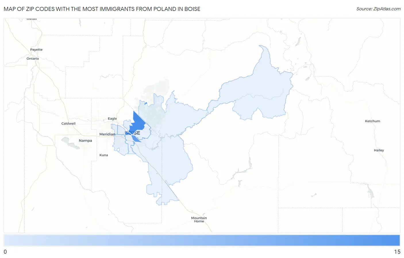 Zip Codes with the Most Immigrants from Poland in Boise Map