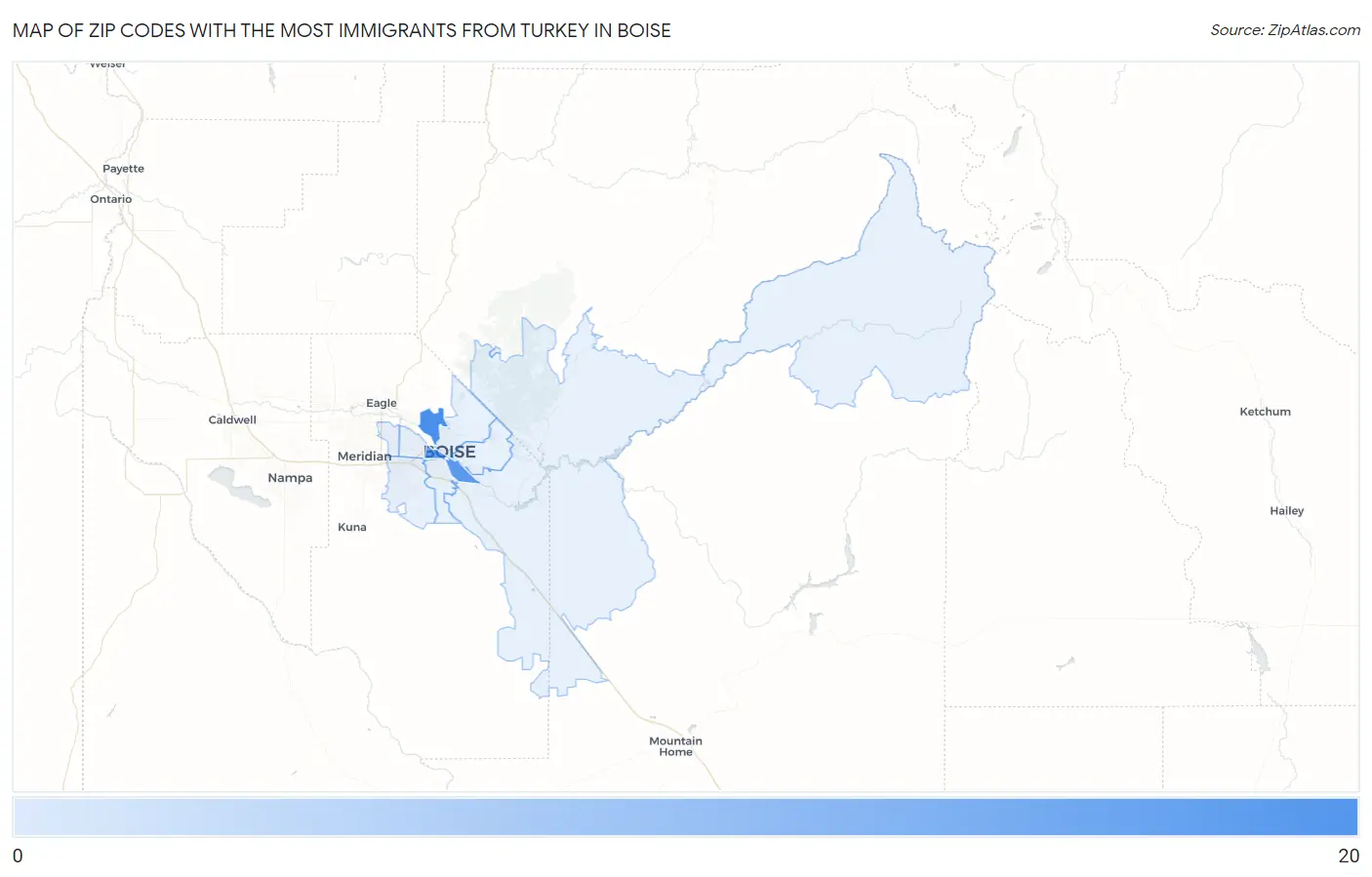 Zip Codes with the Most Immigrants from Turkey in Boise Map