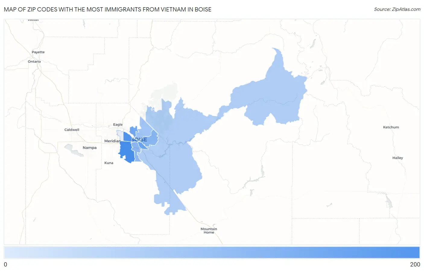 Zip Codes with the Most Immigrants from Vietnam in Boise Map