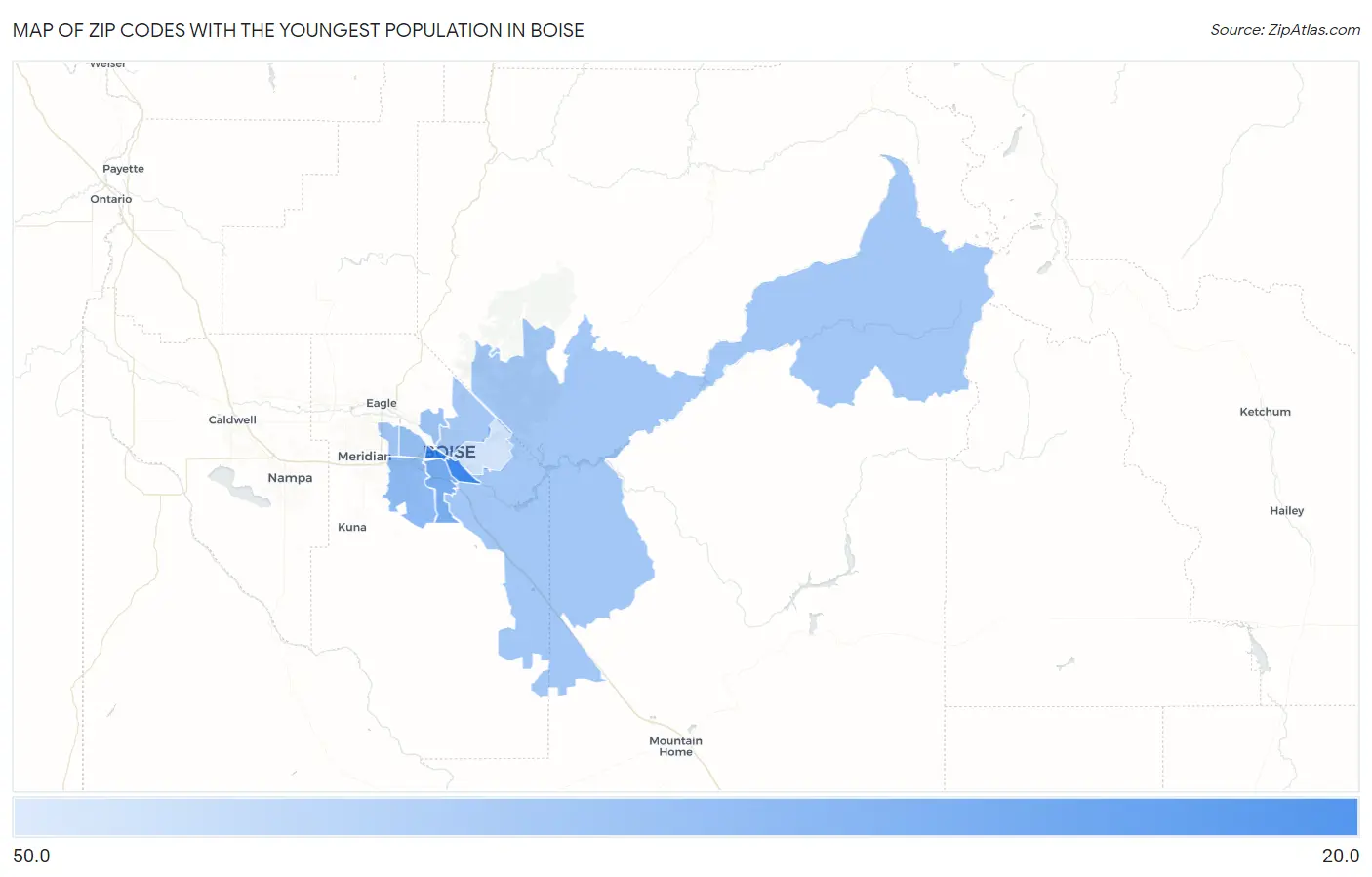 Zip Codes with the Youngest Population in Boise Map