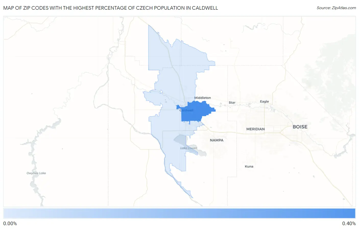 Zip Codes with the Highest Percentage of Czech Population in Caldwell Map