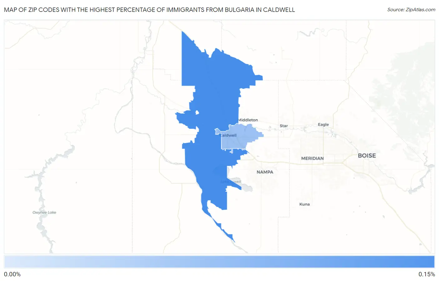 Zip Codes with the Highest Percentage of Immigrants from Bulgaria in Caldwell Map