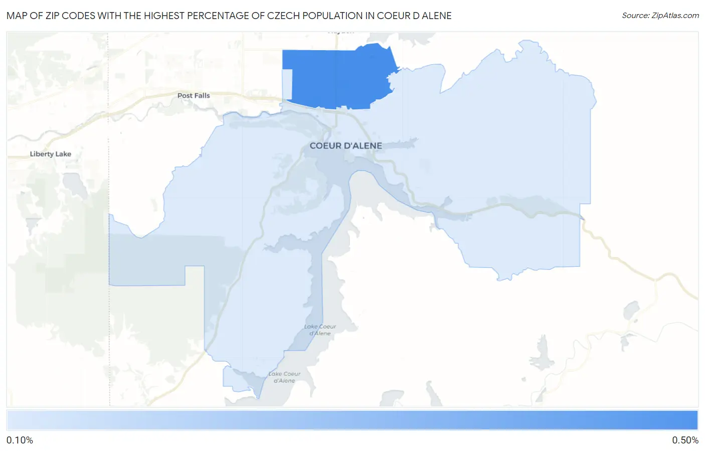 Zip Codes with the Highest Percentage of Czech Population in Coeur D Alene Map