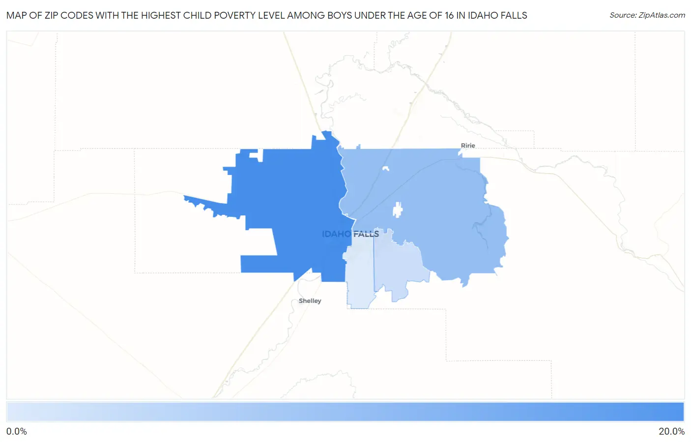 Zip Codes with the Highest Child Poverty Level Among Boys Under the Age of 16 in Idaho Falls Map
