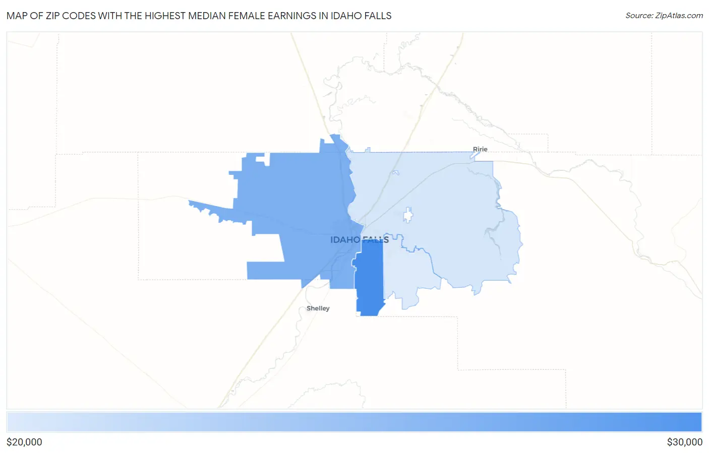 Zip Codes with the Highest Median Female Earnings in Idaho Falls Map