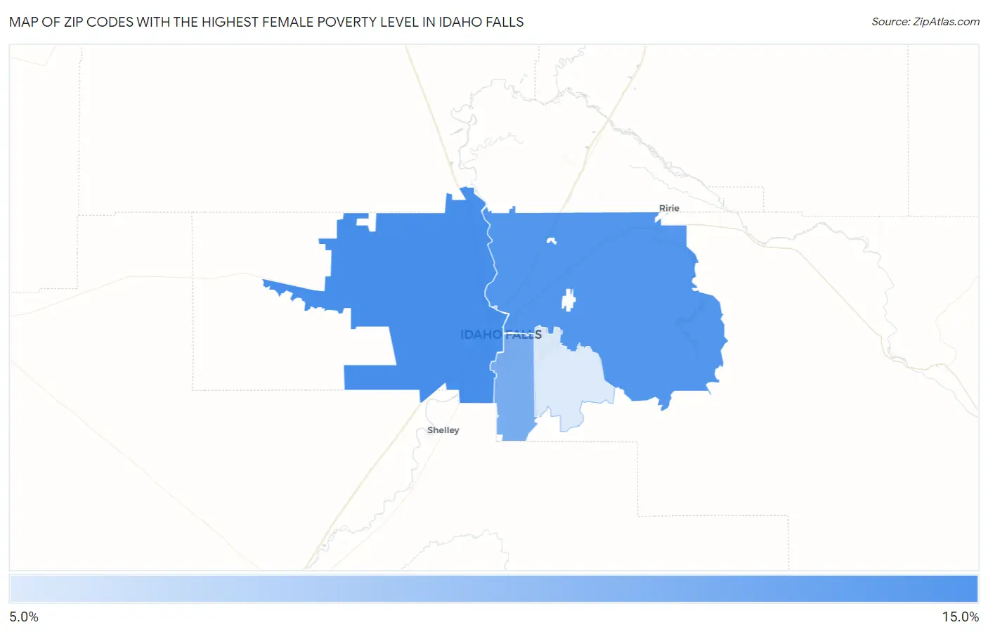 Zip Codes with the Highest Female Poverty Level in Idaho Falls Map