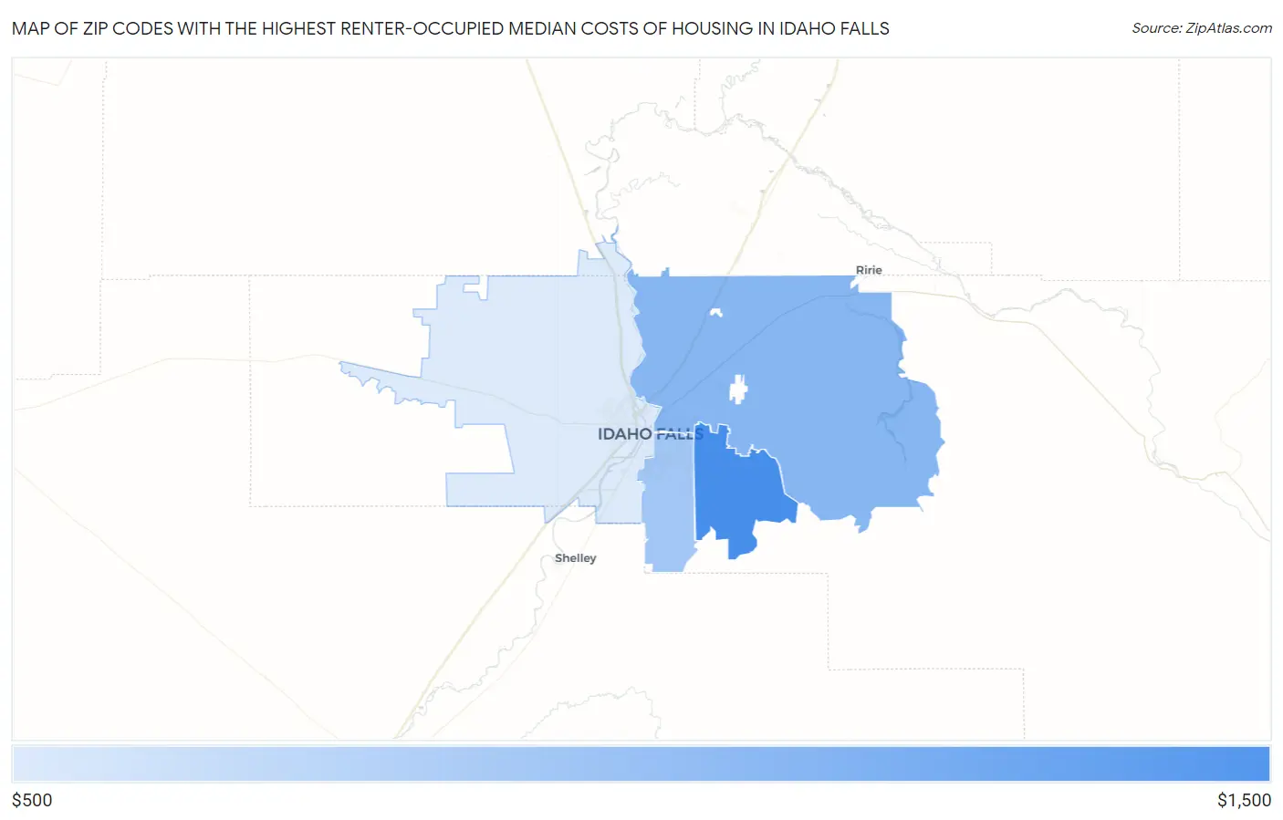 Zip Codes with the Highest Renter-Occupied Median Costs of Housing in Idaho Falls Map