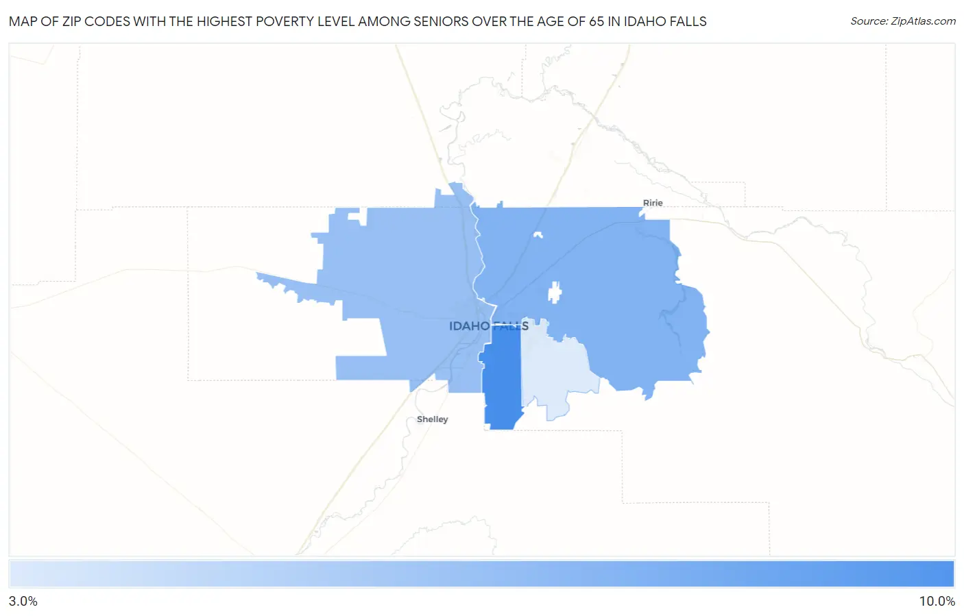 Zip Codes with the Highest Poverty Level Among Seniors Over the Age of 65 in Idaho Falls Map