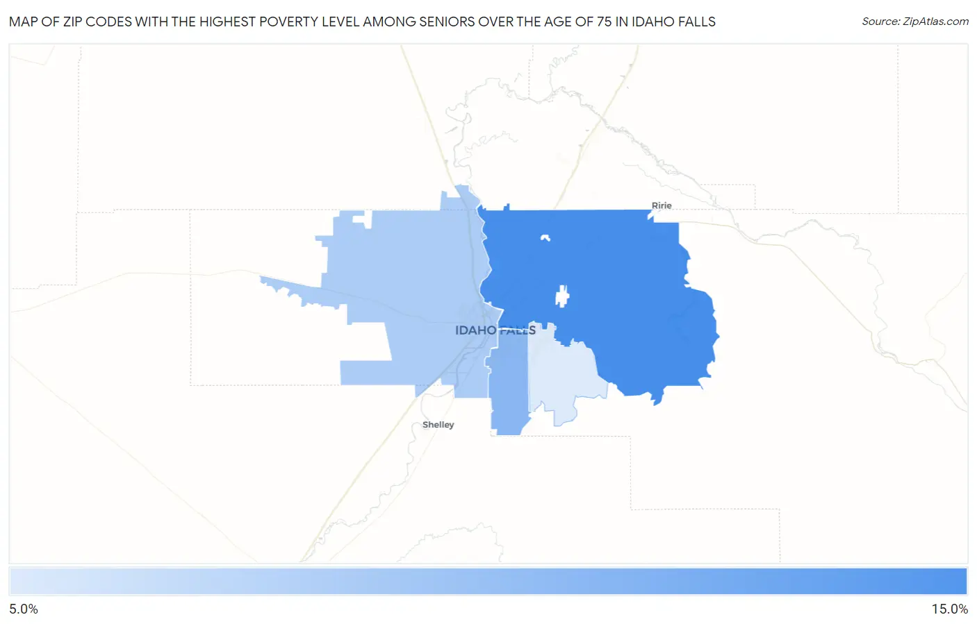 Zip Codes with the Highest Poverty Level Among Seniors Over the Age of 75 in Idaho Falls Map