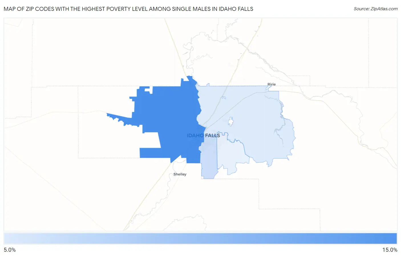 Zip Codes with the Highest Poverty Level Among Single Males in Idaho Falls Map