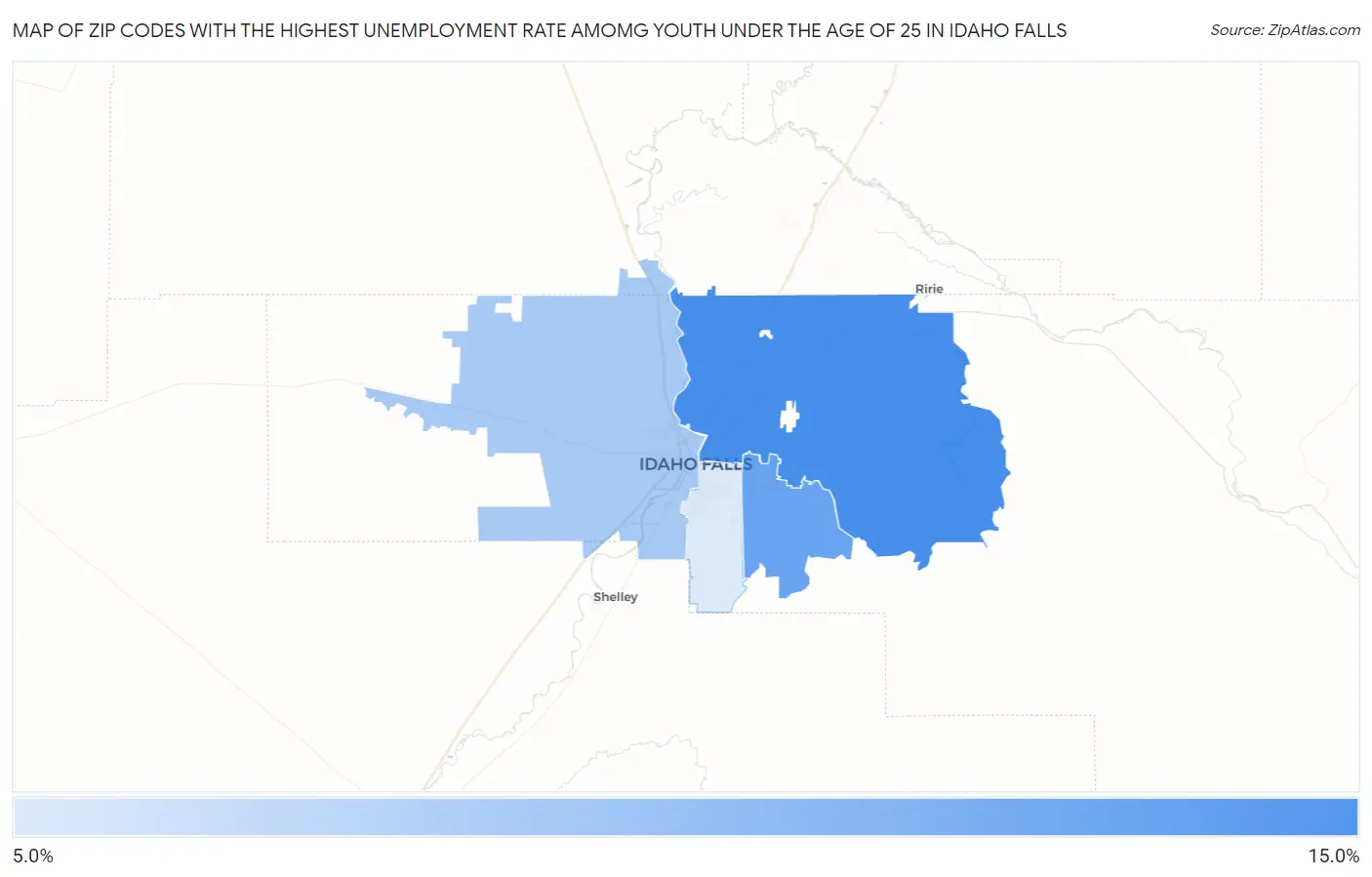 Zip Codes with the Highest Unemployment Rate Amomg Youth Under the Age of 25 in Idaho Falls Map