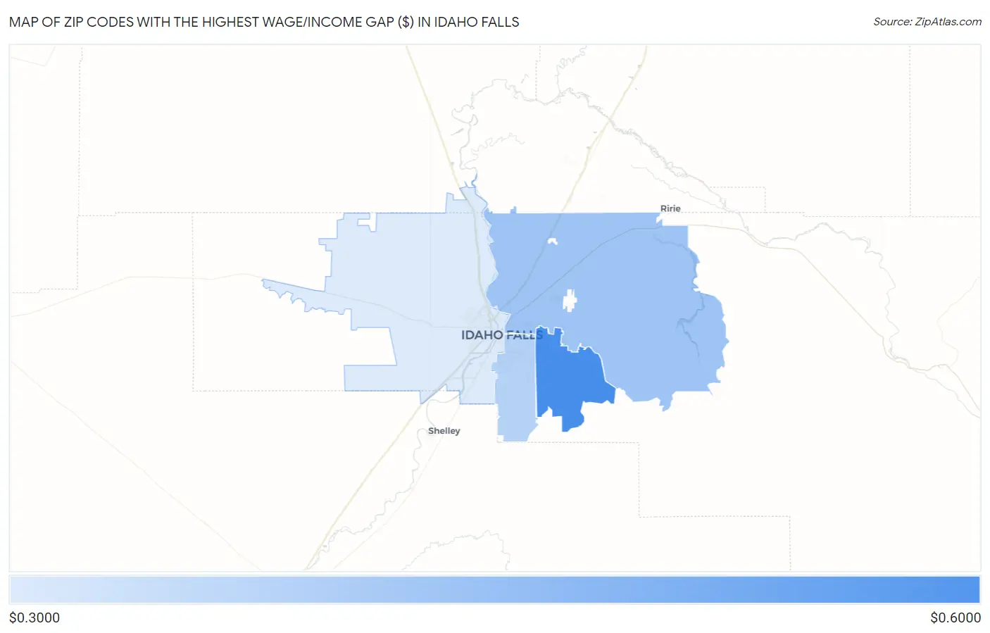 Zip Codes with the Highest Wage/Income Gap ($) in Idaho Falls Map