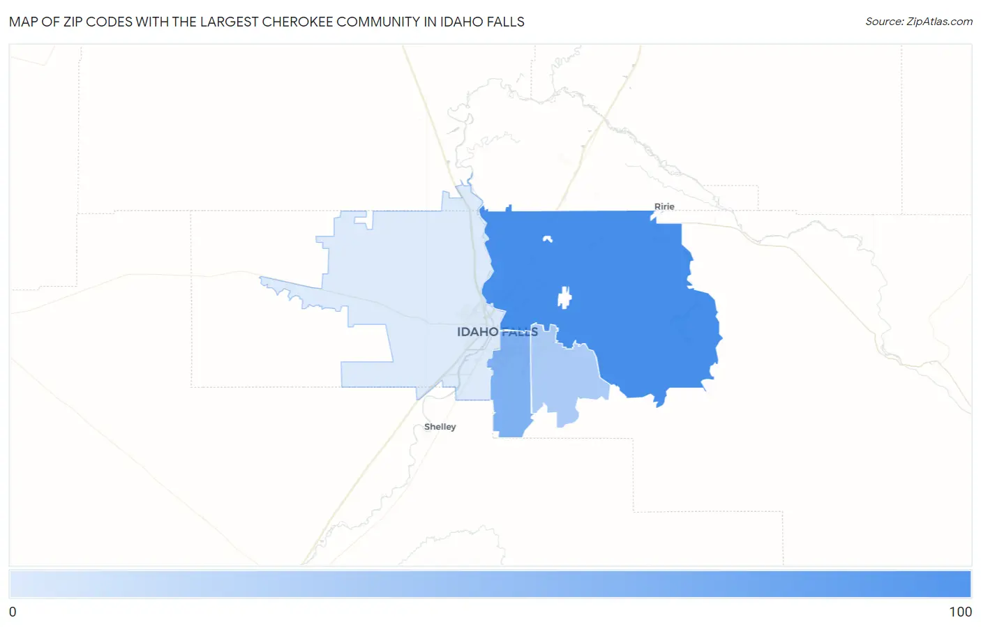 Zip Codes with the Largest Cherokee Community in Idaho Falls Map