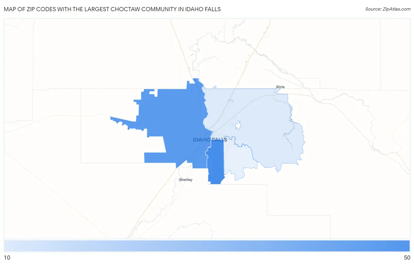 Zip Codes with the Largest Choctaw Community in Idaho Falls Map