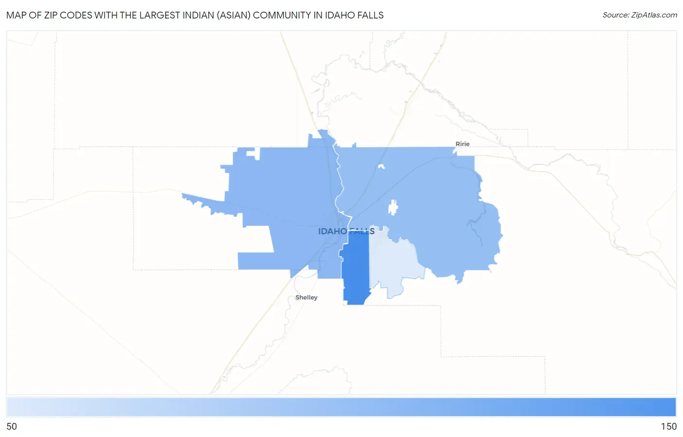 Zip Codes with the Largest Indian (Asian) Community in Idaho Falls Map