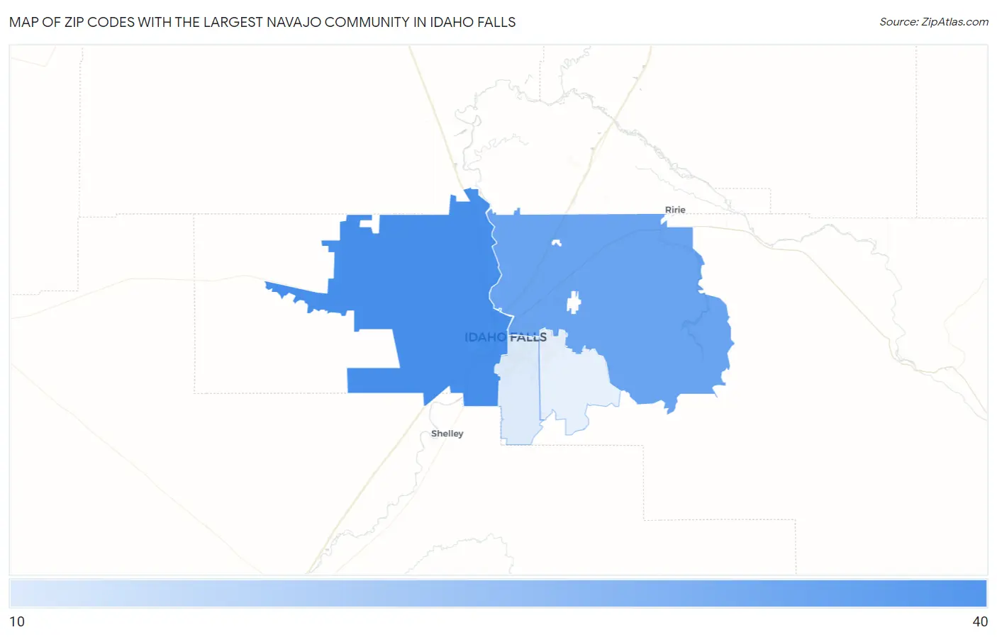 Zip Codes with the Largest Navajo Community in Idaho Falls Map
